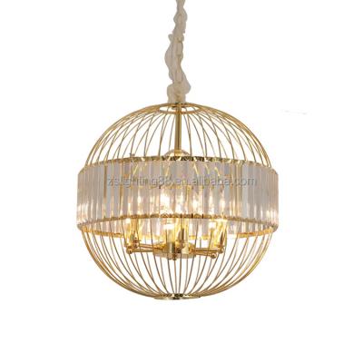 China Gold Luxury Modern High Quality Plating Iron Suspended Cage Pendant Light Chandelier for sale