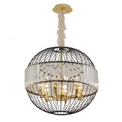 China Best Price Good Quality Retro Modern Iron K9 Crystal Cage Suspension Pendant Chandelier for sale