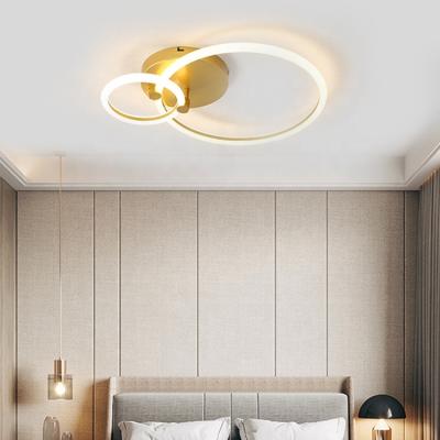 China 2020 New Design LED Chips 32W Modern Circle Gold Black Round Shade Acrylic Modern Home Lamp for sale