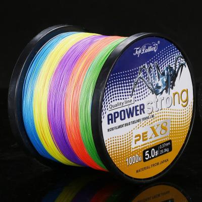 China Tightly 1000m Wholesale Strong Smooth 8 Strand Braided Fishing Line Braided Multifilament PE Fishing Line for sale