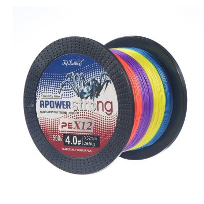 China Durable 500M Strong Smooth 12 Strands Braided Fishing Line PE Multifilament Fishing Line 15LB-120LB for sale