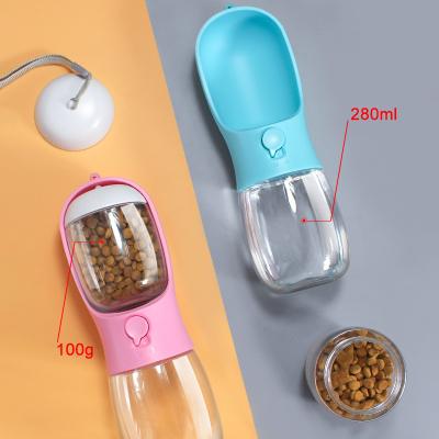 China Viable Cute Portable 2 in 1 Dog Cat Feeder Water Food Dispenser Pet Water Cup Plastic Bottle for sale