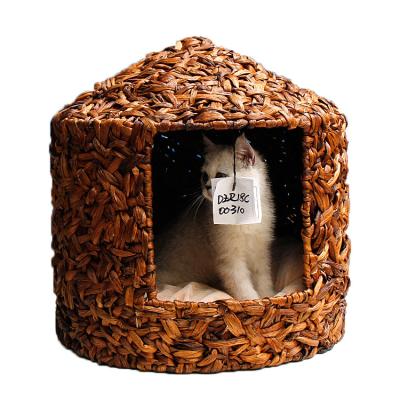 China Viable Hot Selling Pet Cat Nest Summer Creative Climbing Frame Can Be Dismantled And Washed Around Rattan Woven Pet Nest Export Type for sale