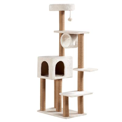 China Sustainable Household Cat House Tree Stable Wooden Cat Climbing Tower and Durable Pet Scratcher Plush Cat Treehouse Large for sale