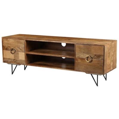 China Wholesale Adjustable Living Room Furniture Mango Natural Wood TV Cabinet (Other) With Spacious Storage for sale