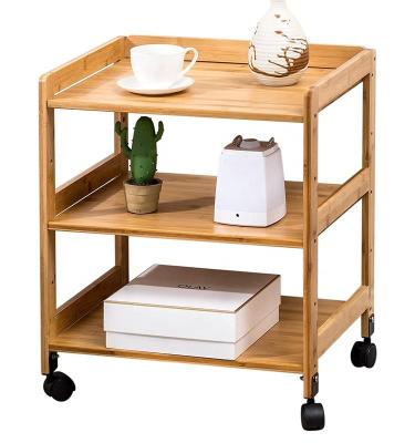 China (Other)Bedroom Furniture Wholesale 3-Tier Nightstand Adjustable Bamboo Rolling Bed Side Snack Coffee Table With Wheel for sale