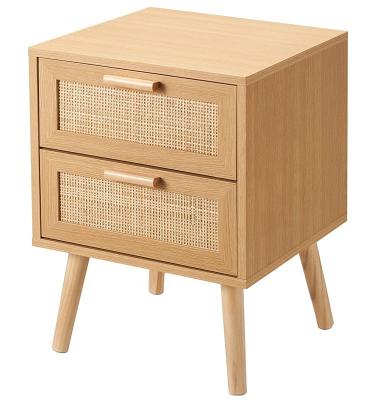 China Wholesale Adjustable Rustic Farmhouse Bedroom Furniture Natural Wood Nightstand (Other) With Rattan Drawers for sale