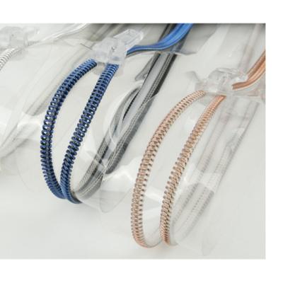 China Custom Front 3#5#coat Open End Zipper Bag Coat Wholesale Tpu Waterproof Transparent PVC Hot Melt Nylon Zipper Pull Long Chain Roll for sale