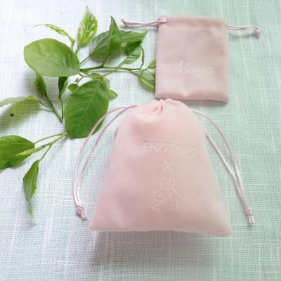 China Eco-friendly Custom Printed Faux Suede Pink Velvet Jewelry Gift Bag Velvet Drawstring Bag Cosmetic Bag for sale