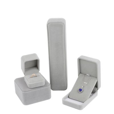 China Cord Wedding Ring Storage Box Earring Studs Side Pendant Necklace Set Organizer Case Gray Velvet Jewelry Gift Box Packaging Kit for sale