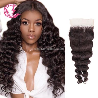 China Wholesale CLJHAIR LOOSE WAVE CLJHAIR Single Knot Preplucked Loose Real Deep Undetectable Transparent 5X5 Lace Closure for sale