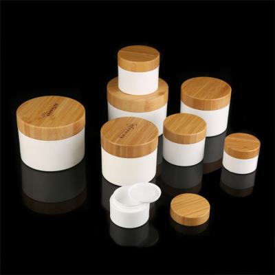 China Eco-friendly / Recycling 10g 30g 50g 100g Cosmetic Round To Shape Plastic Empty Cream Jars Bamboo Container Jar With Lid for sale