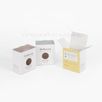 China 2021 New Trend Two Tuck End Cardboard Box Biodegradable Handmade Soap Packaging With Window Box for sale