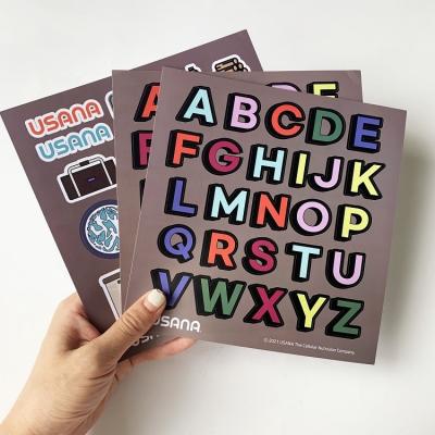 China Waterproof 3 Different Styles Per Pack Custom Matte Finish A4 A5 A6 Size Kawaii Alphabet Kiss Cut Peelabel Stickers for sale