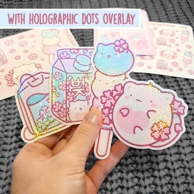 China Printed Waterproof Customize Holographic Foil Vinyl Glitter Stickers With Sparkle Lamination for sale