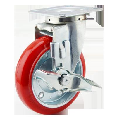 China Factory Price Rigid 3 4 5 Inch Steel Plate Inner Core Trolley Swivel PU Caster Wheels for sale