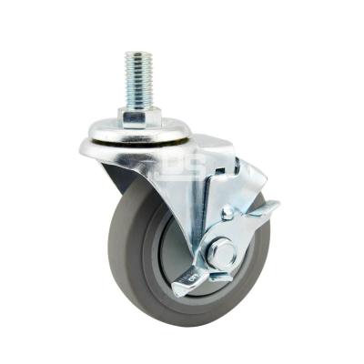 China Rigid 3 Inch TPR Light Duty Swivel Stem Small Threaded Caster Wheel With Brake Side Casters for sale