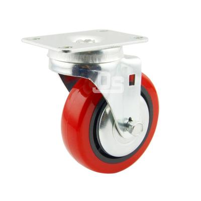 China 100 Mm PVC Rigid Industrial Red Swivel Trolley Caster 4 Inch Paddle Wheels for sale