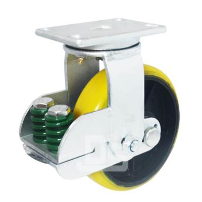 China Iron Core Spring Buffer Shock Absorption Casters Rigid Heavy Duty Rubber Wheels for sale