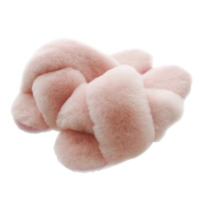 China Winter Indoor Anti Slip Real Fur Cross Light Weight Hot Selling Slippers Fluffy for sale