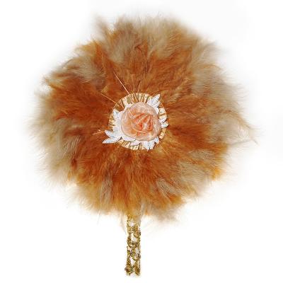 China Luxury Feather Dance Fan Dyed Red Hand Fan White Feather Burlesque Feather Hand Held Fan for sale