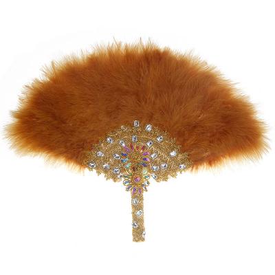 China Beautiful custom made fan luxury wholesale stage girl hand feather feather fan feather hand dance fan for sale