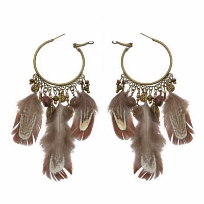 China Fashion Bronzed Boucle D'oreille Femme Fashion Long Earrings Vintage Feather Earrings Women Leaf Earrings IEE-06 for sale