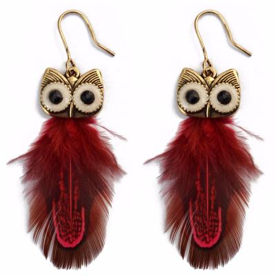 China Wholesale Latest Fashion Bohemian Owl Leaf Feather Dangling Earrings IEE-05 for sale