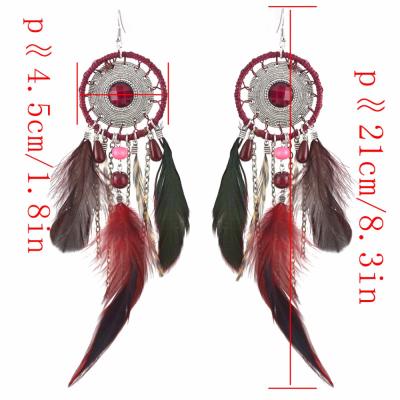 China IEE-02 Wholesale Trendy Natural Feather Dreamcatcher Tassels Women Drop Earrings for sale