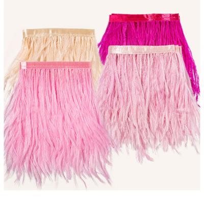 China Wholesale Garment Feather Lace Fabric Ostrich Feather Trim Fringe for sale