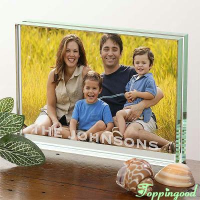 China New Family Table Decoration Sublimation Glass Block Photo Frame For Family Keepsake for sale