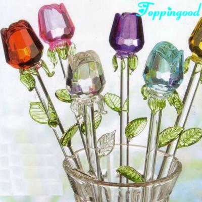 China Europe Long Stem Wedding Decorative Glass Rose For Crystal Flower Gifts for sale