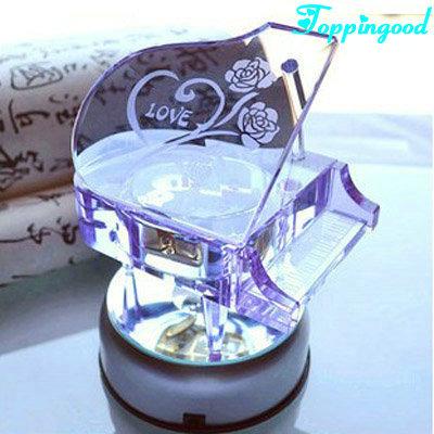 China Europe Love Flower Purple Crystal Music Box Piano For Wedding Keepsake Guests for sale