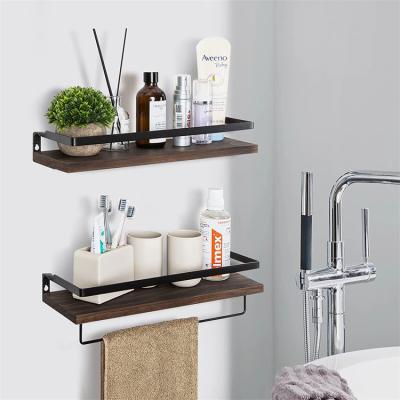 China Hallerbos Wall Mount Kitchen Shelves Rack Wooden Floating Bathroom Storage Shelf Bathroom Hanging Shelf With Towel Rack for sale