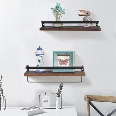 China Hallerbos Wall Floating Storage Shelf Bathroom Decorative Wooden Shelf Storage Floating Shelves with Removable Towel Rack for sale