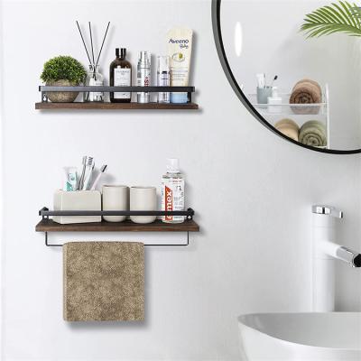 China Hallerbos Hot Sale Rustic Burnt Wood Wall Mounted Shelf Storage and Industrial Pipe with Towel Rack for sale