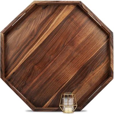 China Home Hotel Restaurant Hallerbos Factory Supply Wooden Serving Tray High Quality Rustic Wooden Serving Tray With Handles for sale