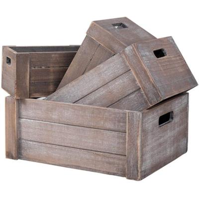 China Europe Factory Customize Rustic Wooden Nesting Crates With Handles Decorative Farmhouse Storage Container Wooden Boxes for sale