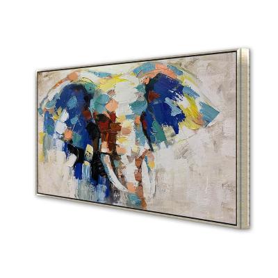 China Art Deco Hand Painted Oil Paintings Textured Colorful Animal Elephant Canvas Oil Paintings Wall Art For Home Decor for sale