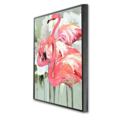 China Art Deco Custom Canvas Print Acrylic Paint Pure Hand Painted Oil Painting of Flamingos Family Animal Paintings for sale