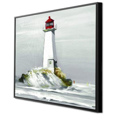 China Pure Hand Painted Art Deco Personalized Canvas Prints Boat Guide Directions Lighthouse Seascape Painting for sale