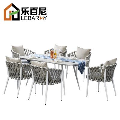 China Modern Aluminum Frame Patio Garden Furniture Balcony Rope Outdoor Dining Table And Chair Sets for sale