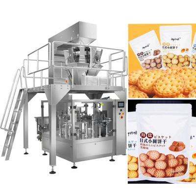 China GARMENT Ten Heads Weigher Zipper Bag Biscuits Rotary Pre-made Biscuit Packaging Machine for sale