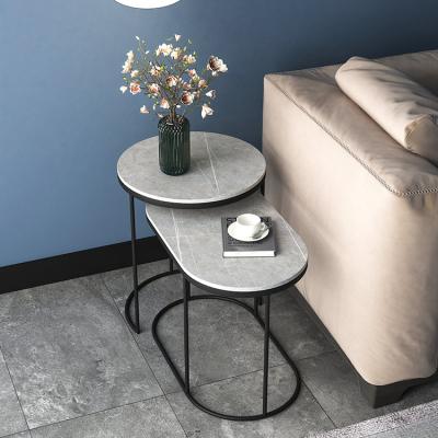 China Modern Rock Stone Marble Side Tables Hotel Residence Home End Table with Stool Bedroom Furniture Metal Frame Corner Table for sale