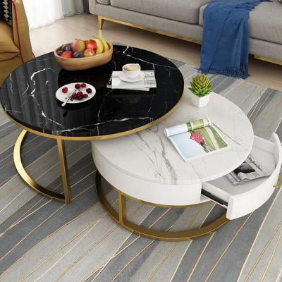 China 2021 Newest Modern Simple Marble Style Black Glass Marble Tea Center Top Coffee Table for sale