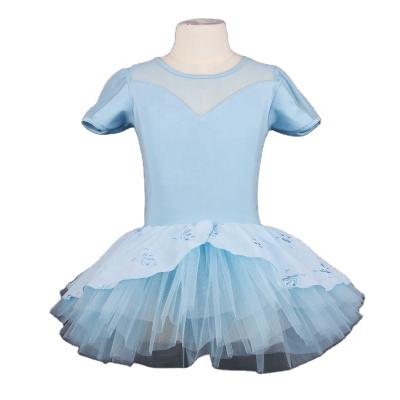 China 0102016 High Elasticity High Texture Skin Ballet Friendly Dance Suits Cotton Spandex Short Sleeve Ballet Skirt With Net Ballet Tutu for sale