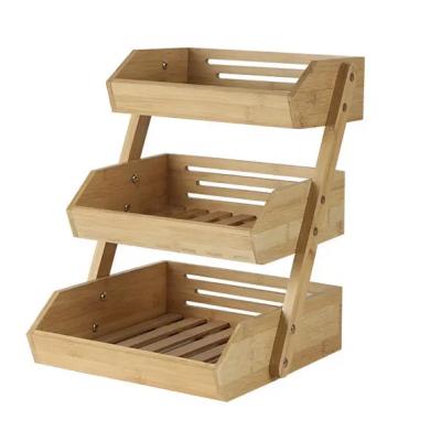 China 2/3Tier Fruit Basket Bread Storage Organizer Bamboo Vegetable Holder Bowl Display Rack For Kitchen for sale