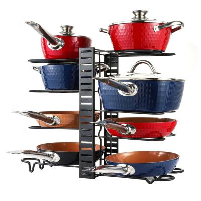 China Viable Hot Selling Pot Drying Adjustable Rack Cookware Detachable Storage Pot Lid Rack Kitchen Pots and Pans Organizer Shelf for sale