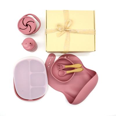 China Wholesale Baby Bib BPA Free Waterproof Silicone Antibacterial Free Baby Feeding Set Packaging for sale