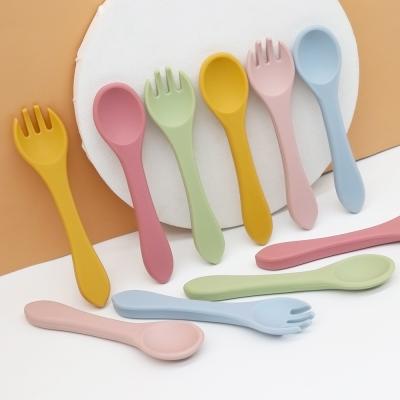 China BPA Free Factory Food Grade Silicone Baby Spoon and Fork Custom Made Eco-Friendly Set for sale